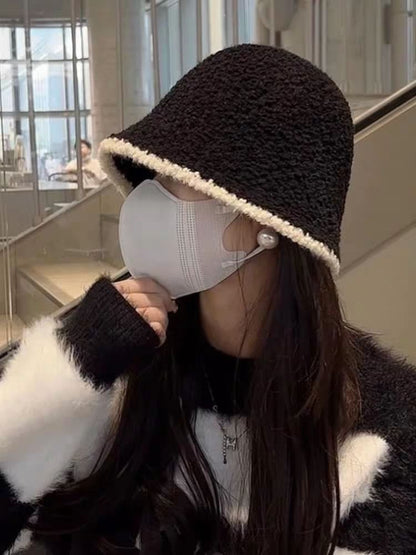 / Bucket Contrast Plain Trim Hat Ear Knit