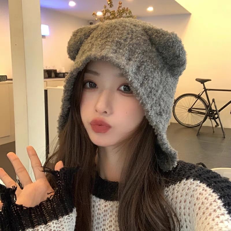 / Bucket Contrast Plain Trim Hat Ear Knit