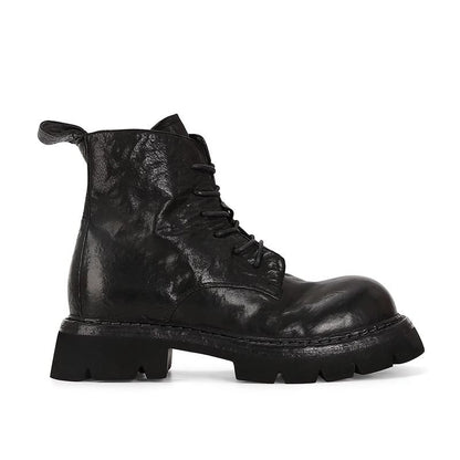 Lace-Up Genuine Platform Plain Short Boots Leather