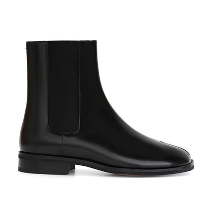 Chunky Heel Split Toe Plain Genuine Leather Short Chelsea Boots