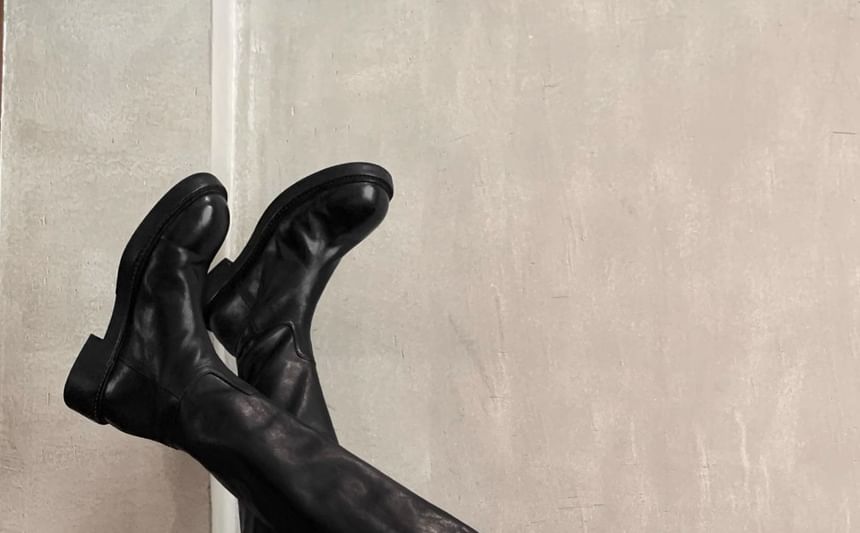 Tall Platform Genuine Plain Zip-Up Boots Leather