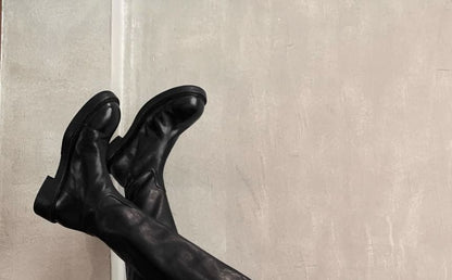 Tall Platform Genuine Plain Zip-Up Boots Leather