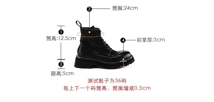 Short Boots Leather Lace-Up Genuine Plain Platform