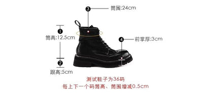Short Boots Leather Lace-Up Genuine Plain Platform