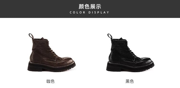 Short Boots Leather Lace-Up Genuine Plain Platform
