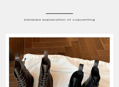 Short Boots Leather Lace-Up Genuine Plain Platform