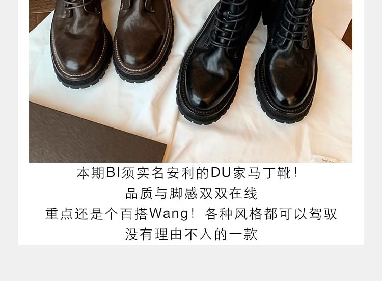 Short Boots Leather Lace-Up Genuine Plain Platform