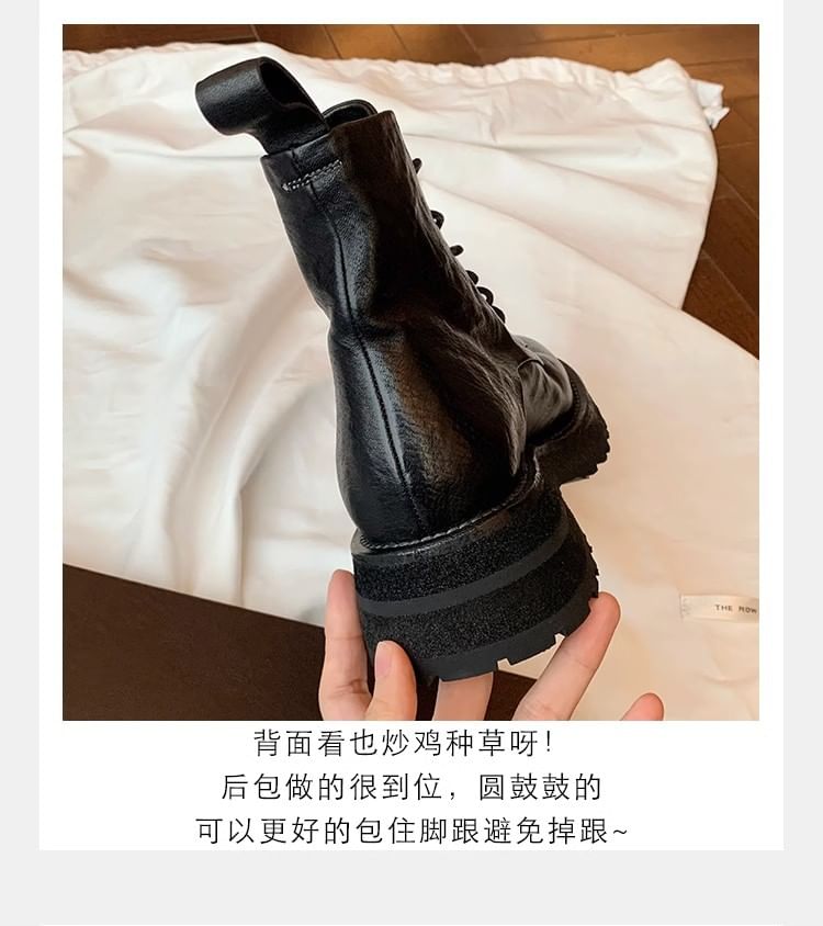 Short Boots Leather Lace-Up Genuine Plain Platform