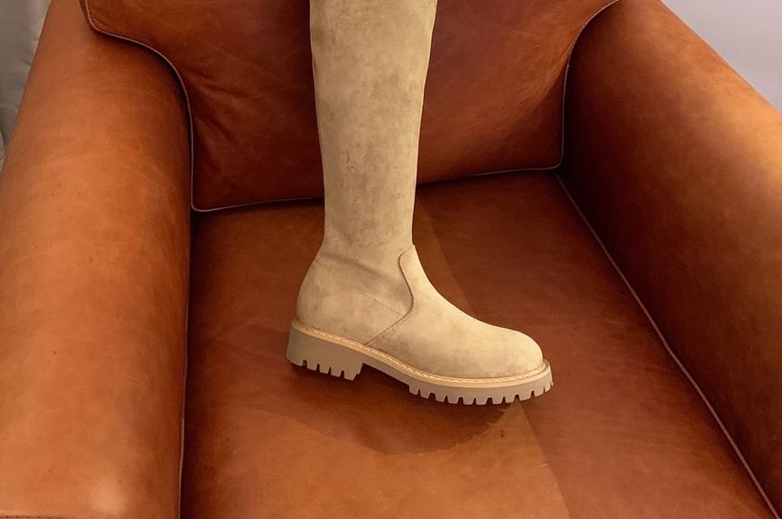Plain Platform Boots Over-the-Knee Buckled