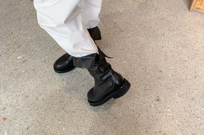 Platform Mid-Calf Plain Genuine Boots Leather