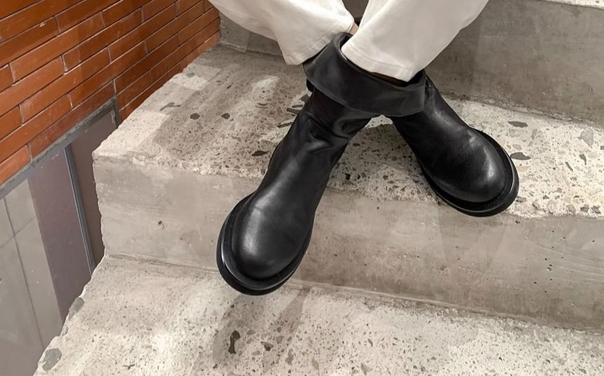 Platform Mid-Calf Plain Genuine Boots Leather