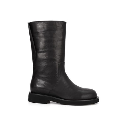 Platform Mid-Calf Plain Genuine Boots Leather