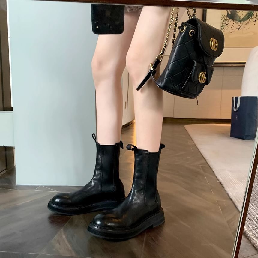 Leather Boots Platform Chelsea Genuine Plain Short