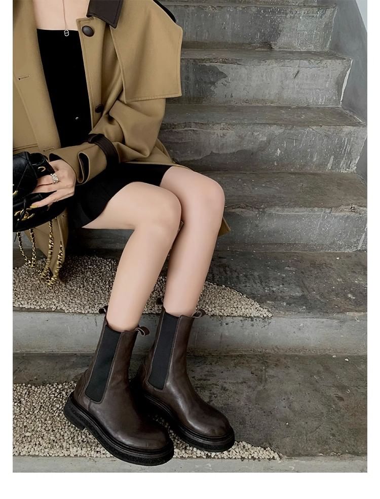 Leather Boots Platform Chelsea Genuine Plain Short