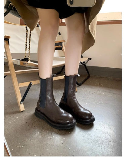 Leather Boots Platform Chelsea Genuine Plain Short