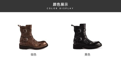 Genuine Buckled Boots Platform Plain Leather Short