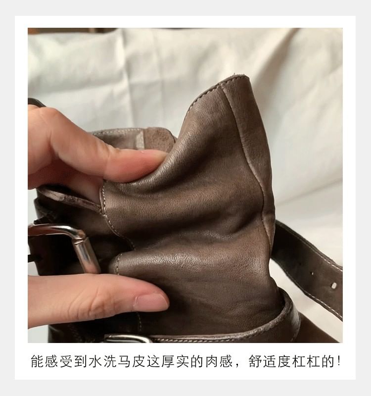 Genuine Buckled Boots Platform Plain Leather Short