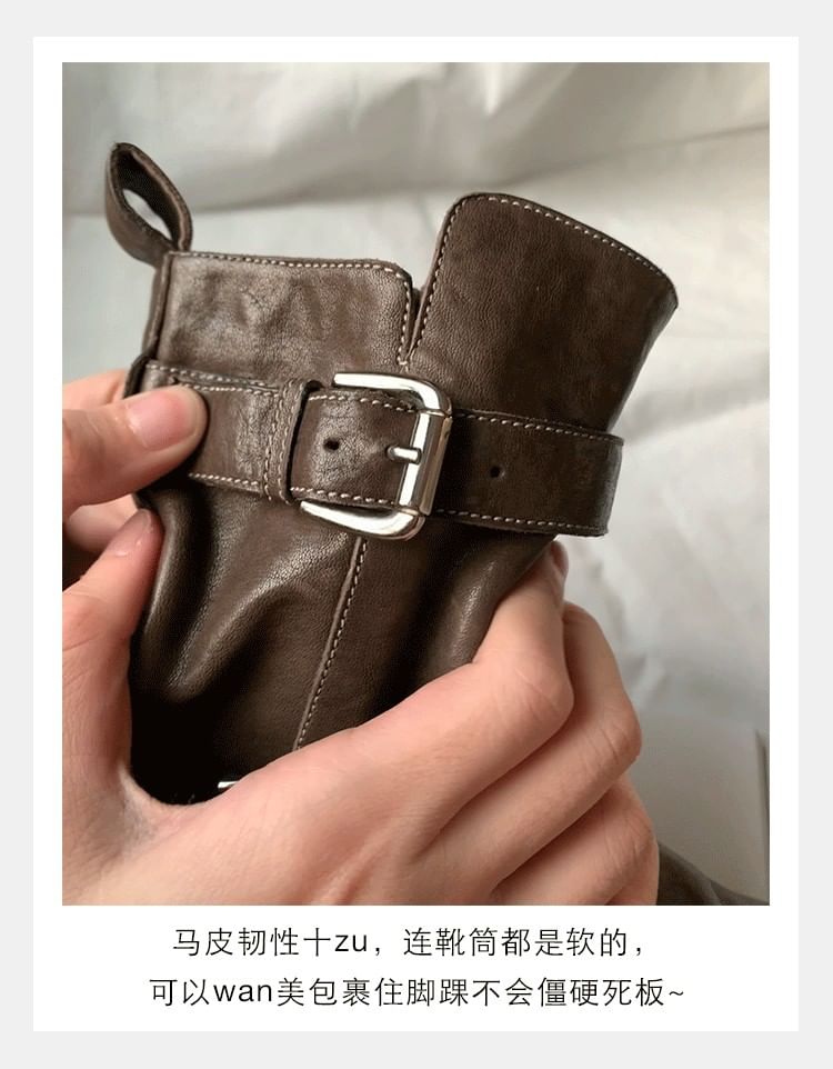 Genuine Buckled Boots Platform Plain Leather Short