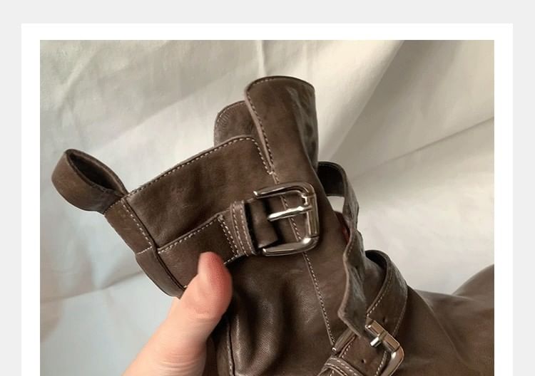 Genuine Buckled Boots Platform Plain Leather Short