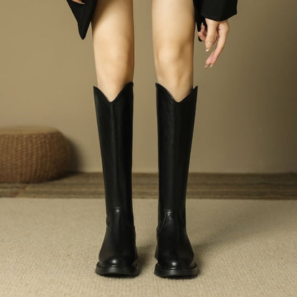 Boots Tall Leather Zip-Up Faux Platform Plain