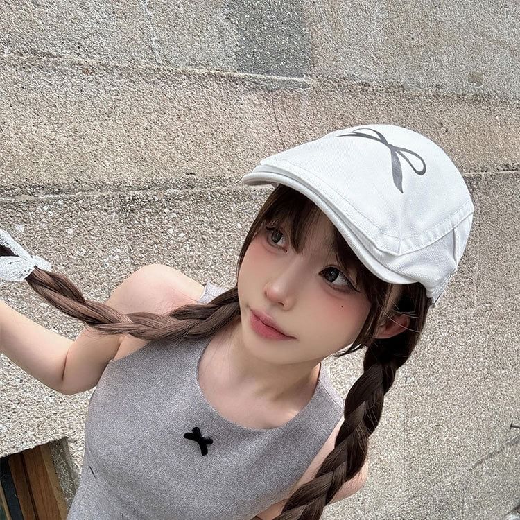 Newsboy Print Bow Cap