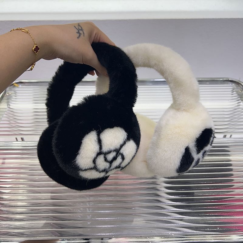 Ear Set / Scarf Bow Print Floral Muffs Fluffy