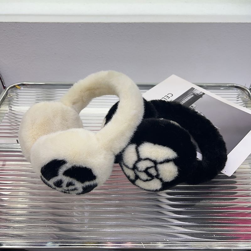 Ear Set / Scarf Bow Print Floral Muffs Fluffy