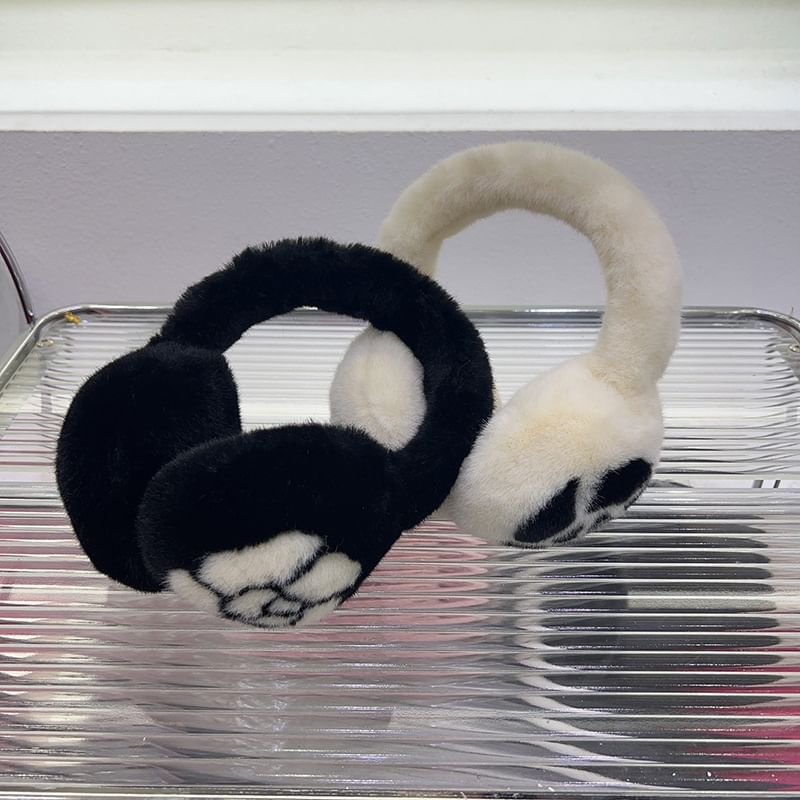 Ear Set / Scarf Bow Print Floral Muffs Fluffy