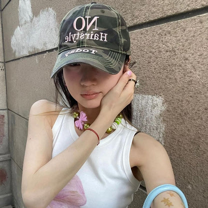 Camo Embroidered Baseball Letter Cap Print