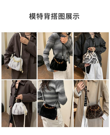 Beaded Fluffy Crossbody Bag