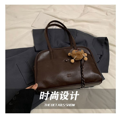 Lettering Faux Leather Tote Bag / Bag Charm / Set