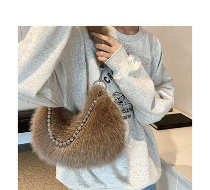 Beaded Fluffy Shoulder Bag