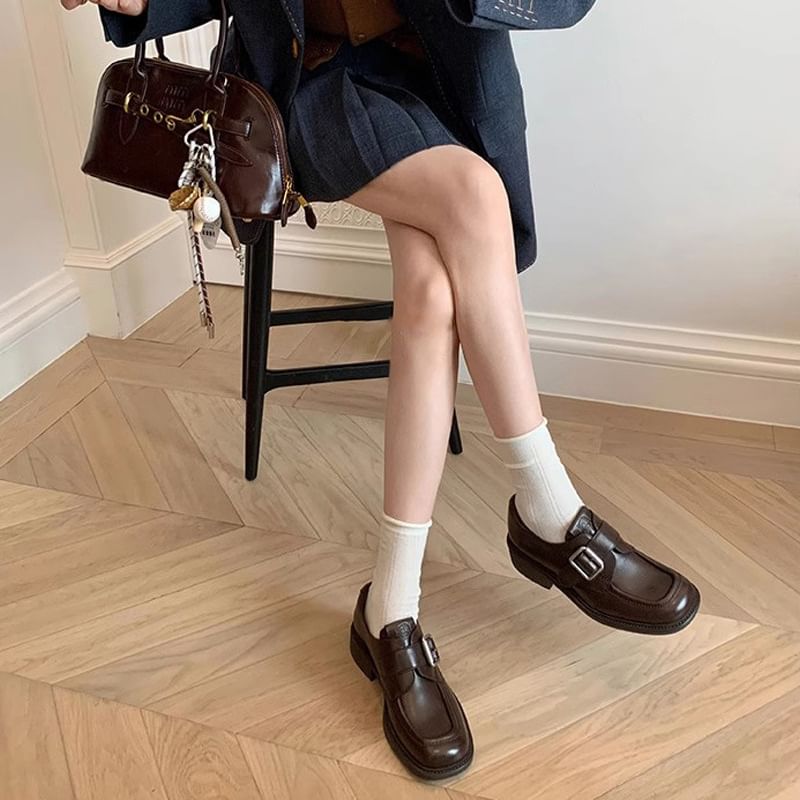 Square Toe Buckled Loafers