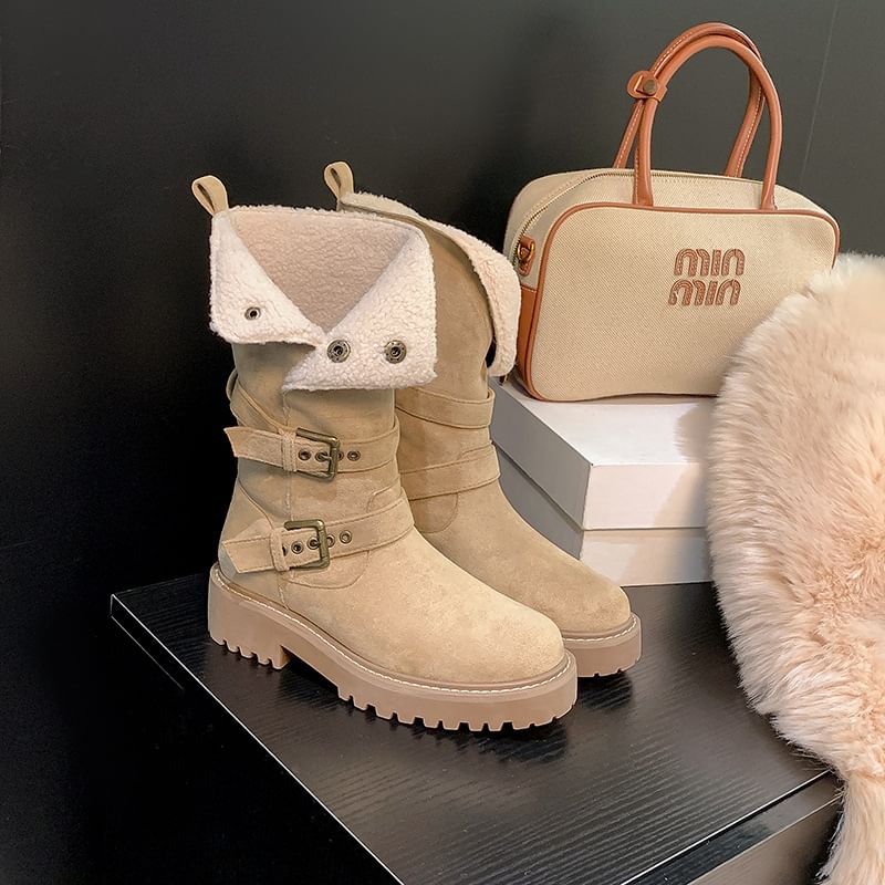 Buckled Boots Calf Mid Platform Button