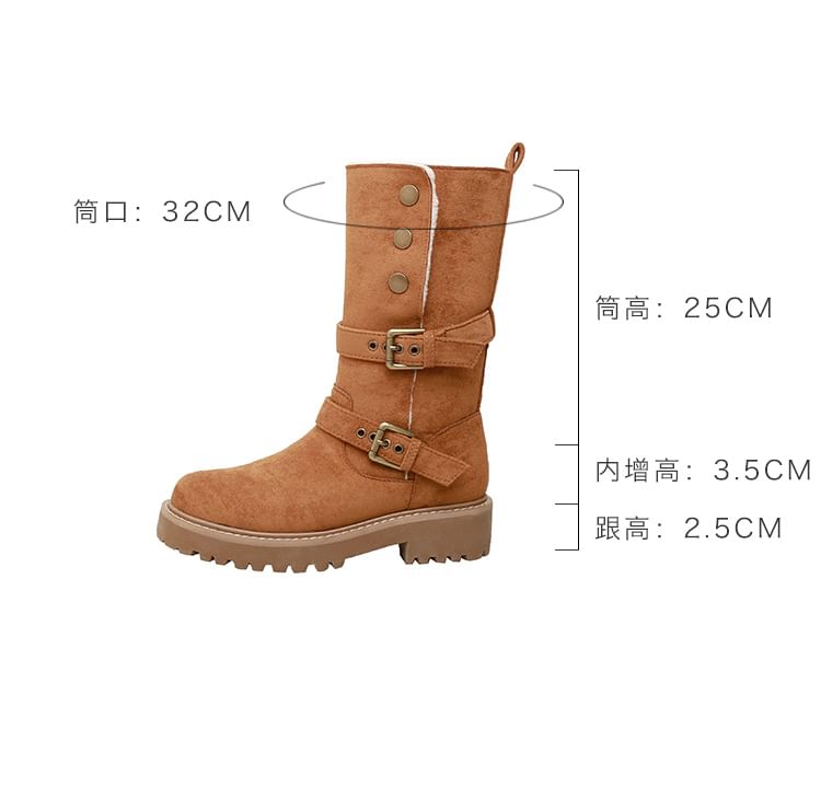 Buckled Boots Calf Mid Platform Button