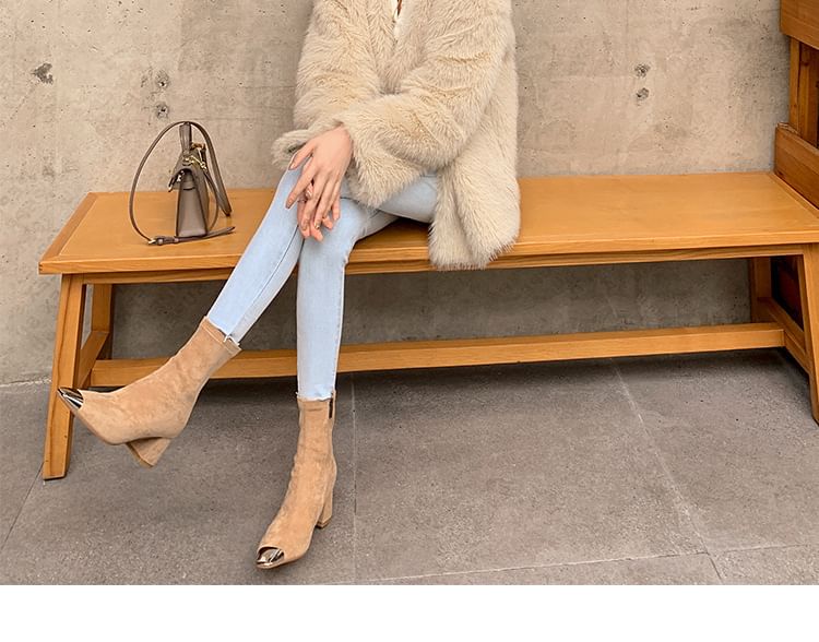 Sample Block Heel Plain Metal Detail Short Boots