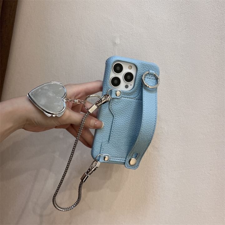 Faux Case Mirror Phone Heart Leather