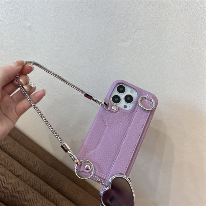 Faux Case Mirror Phone Heart Leather