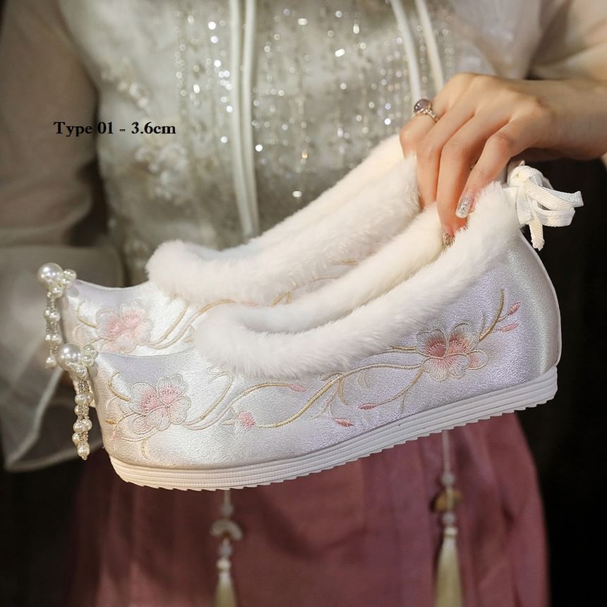 Wedge Pumps (Various Beaded Designs) Hidden Fleece-Lined Heel Embroidered