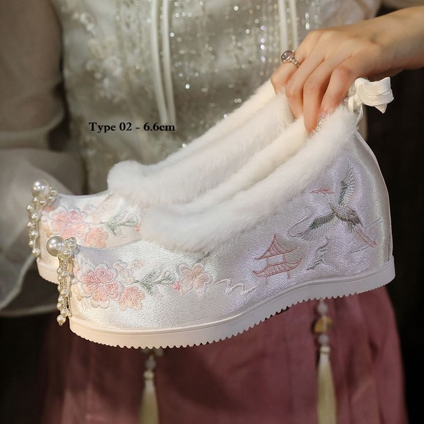 Wedge Pumps (Various Beaded Designs) Hidden Fleece-Lined Heel Embroidered