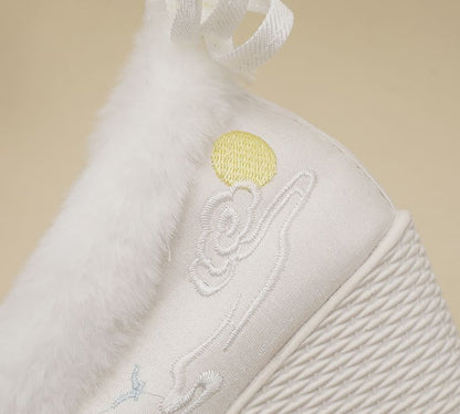 Embroidered Fleece-Lined Heel Wedge Pumps