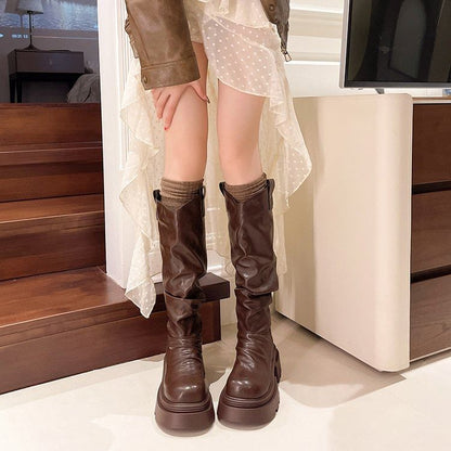 Knee Ruched High Platform Boots