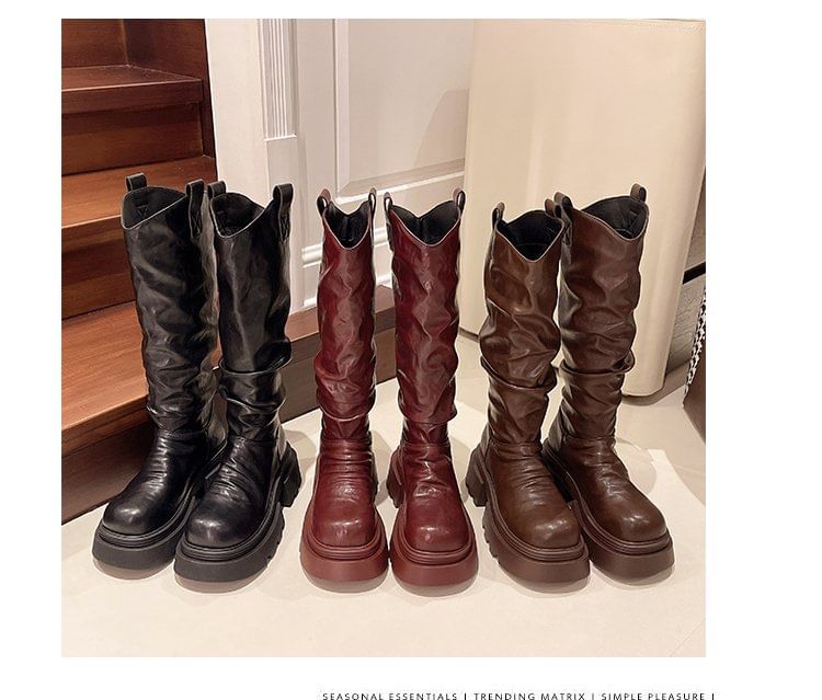 Knee Ruched High Platform Boots