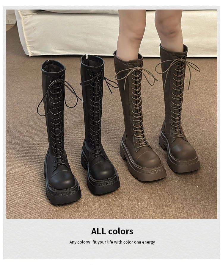 Platform Up Boots Knee High Lace