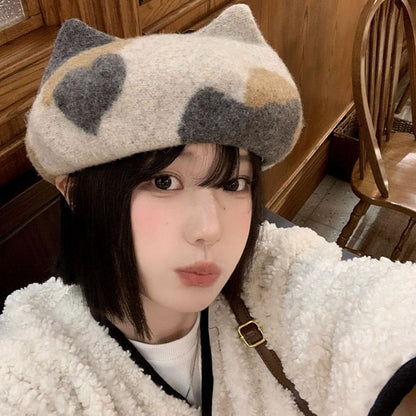 Beret Patterned Cat Ear