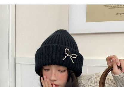 Bow Beaded Beanie