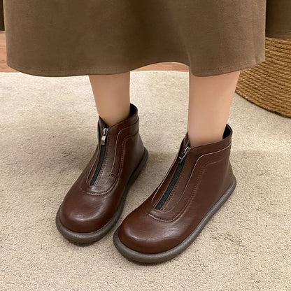Boots Leather Short Faux Zip-Up Plain