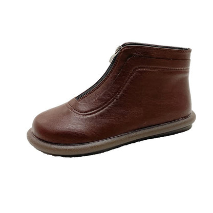 Boots Leather Short Faux Zip-Up Plain