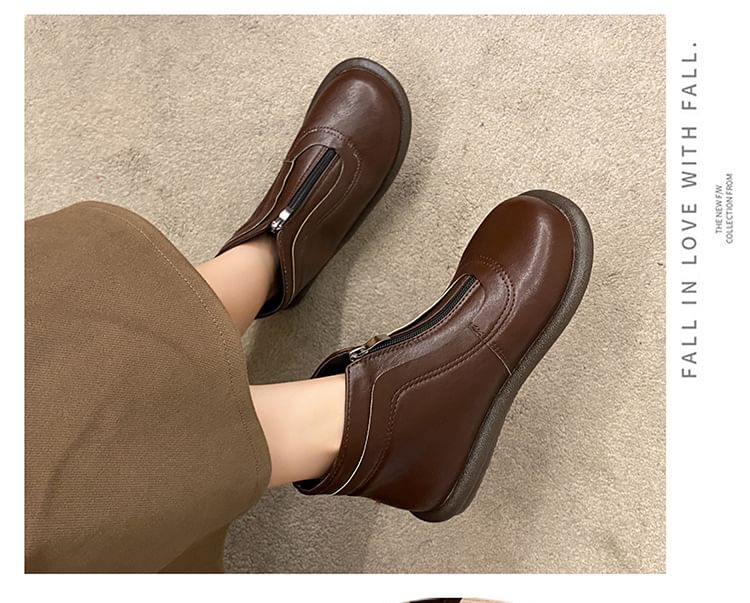 Boots Leather Short Faux Zip-Up Plain