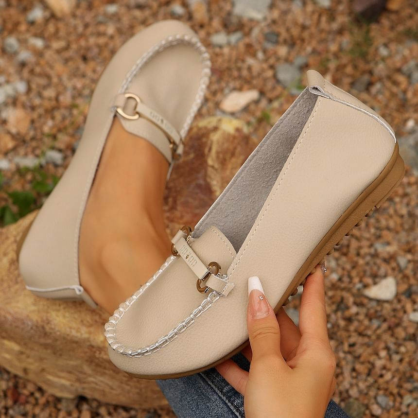 Faux Plain Leather Buckled Slip-Ons